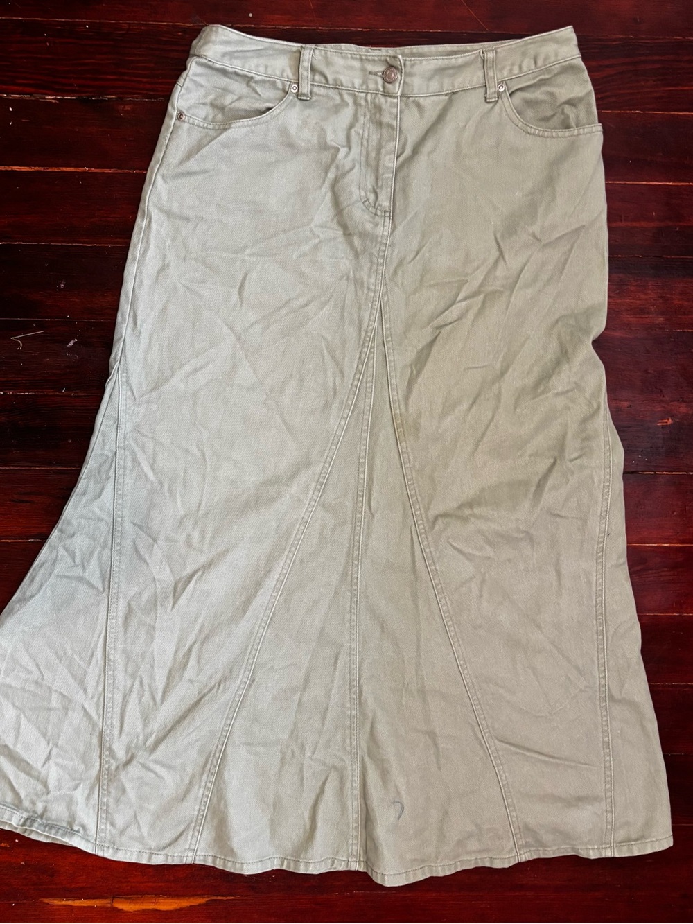 Jeanology Sage Green Maxi A-line Skirt with Panel Detailing